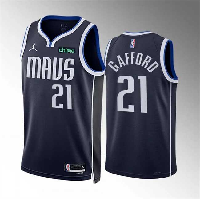 Men%27s Dallas Mavericks #21 Daniel Gafford Navy Statement Edition Stitched Basketball Jersey Dzhi